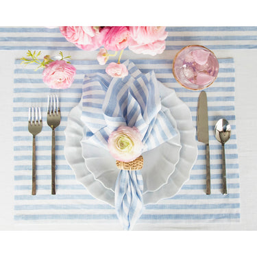 Sky Blue & White | Amalfi Stripe Sky Blue & White Linen Napkins Soft Linen Dinner Napkins With Modern Table Setting