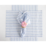 Sky Blue & White | Amalfi Stripe Navy & White Linen Placemats Paired With Ceramic Dinnerware