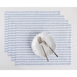 Sky Blue & White | Amalfi Stripe Sky Blue & White Linen Placemats Displayed Flat For Product View
