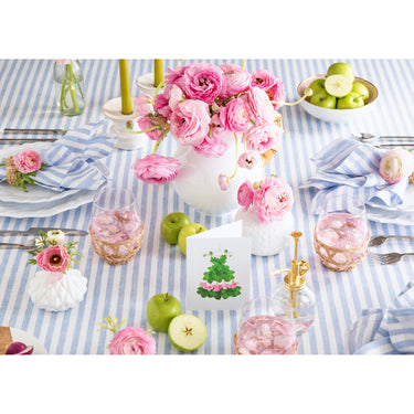 Sky Blue & White | Amalfi Stripe Sky Blue & White Tablecloth Linen Tablecloth Styled On A Modern Dining Table