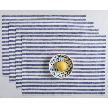 Navy & White | Amalfi Stripe Navy & White Linen Placemats Displayed Flat For Product View